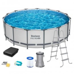 Каркасный бассейн BestWay, 457х122 см, 16015 л.,фильтр-насос 3028л/ч, тент, лестница , подстилка